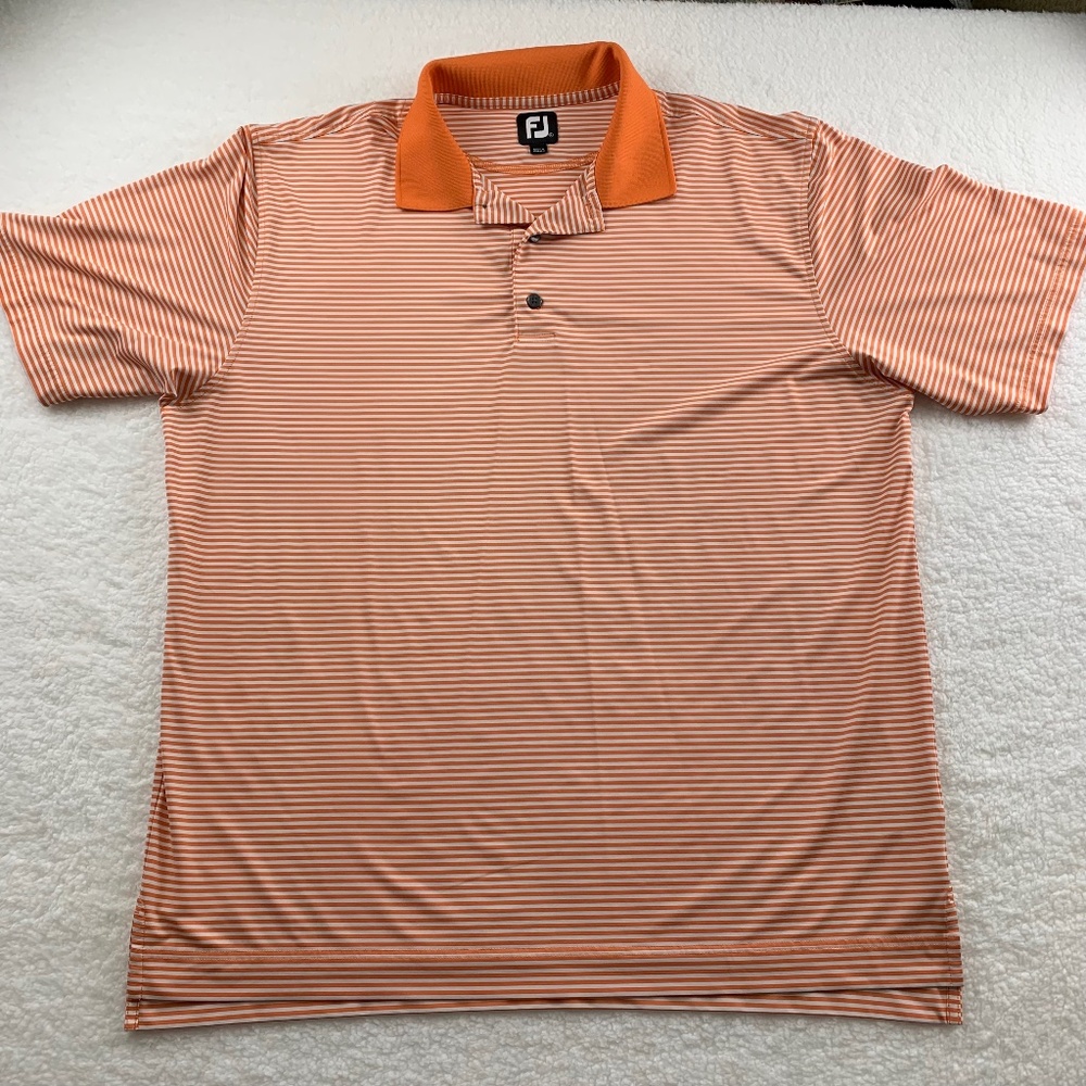 FootJoy Men's Polo Shirt Short Sleeves XL Orange stripes Embroidered FJ